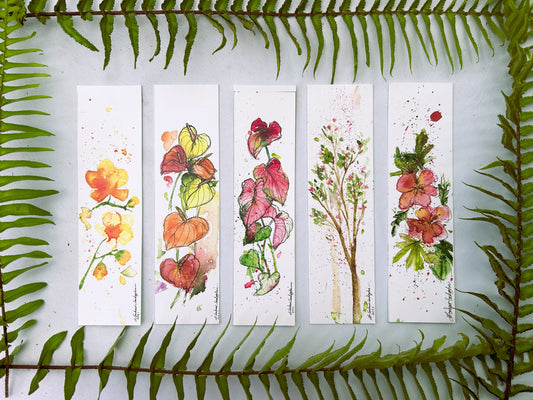 Hawaiian Watercolor Bookmarks, Bundle of 5