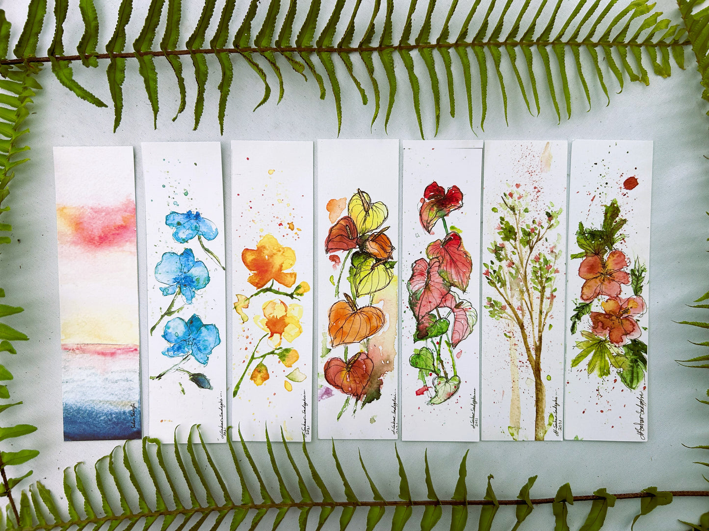 Hawaiian Watercolor Bookmarks, Bundle of 7