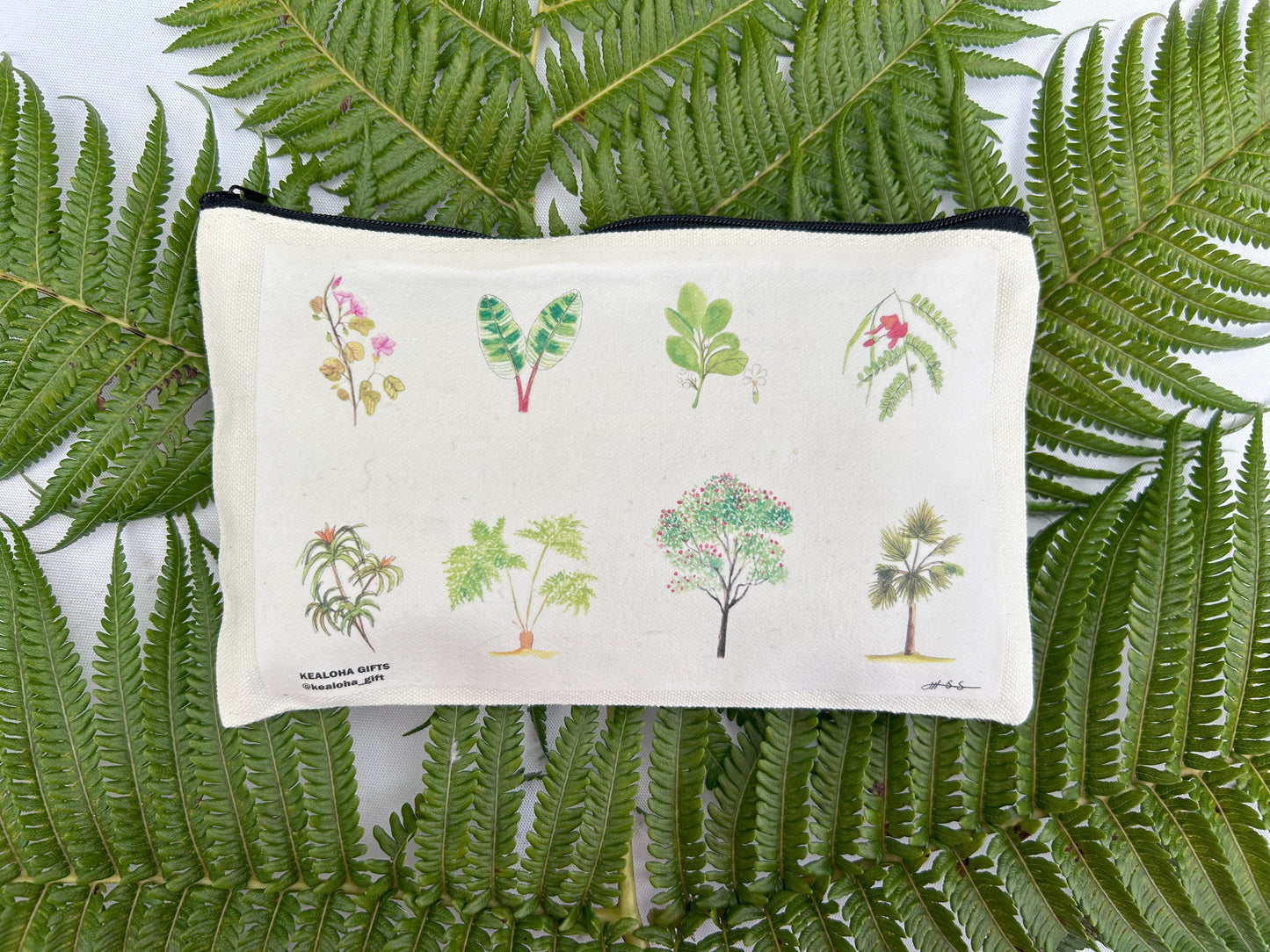 Hand- Printed Hawaiian Zipper Bags/ bundle of 3